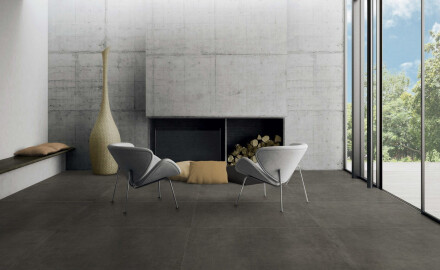 Glazed porcelain floor tile, 60x120 cm, dark gray concrete, matte, rectified, A4H327 Massive Dimgray