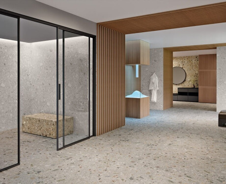 Glazed porcelain floor tile, 120x280 cm, beige terrazzo, matte finish, rectified, A4H406 Ceppo Di Gre Warm