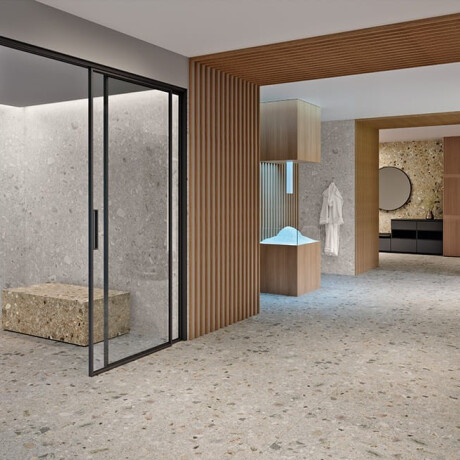 Glazed porcelain floor tile, 60x120 cm, light gray, matte, rectified, A4H418, Ceppo Di Gre Multi Terrazzo #13