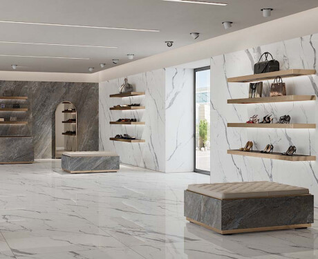 Large-format 120x270 cm glossy porcelain tile with gray veining, rectified, A4H451 Statuario Superiore