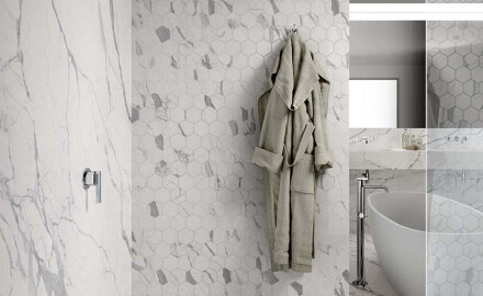 Glazed porcelain floor tile, 120x280 cm, matte finish with gray veining, rectified, A4H452 Statuario Superiore