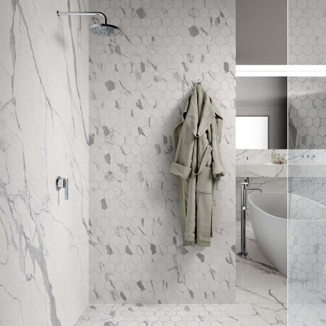 Glazed porcelain floor tile, 120x280 cm, matte finish with gray veining, rectified, A4H452 Statuario Superiore #1