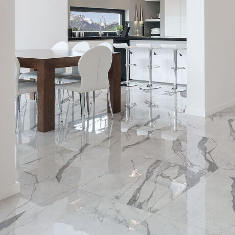 Glazed 120x120 floor tile, glossy finish with gray veining, rectified, A4H454 Statuario Superiore #4