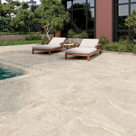 Veined stone-effect floor tile, 100x100, matte, gray-beige taupe, A4H508 Volterra Bone #2