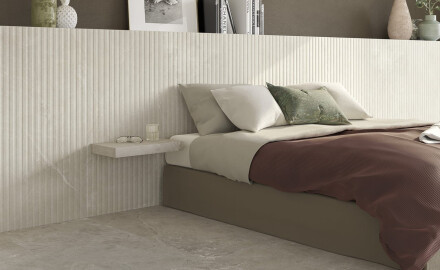 Grooved porcelain floor tiles, 60x120, light gray, matte, A4H510 Rigat-One Ermetica Bianco