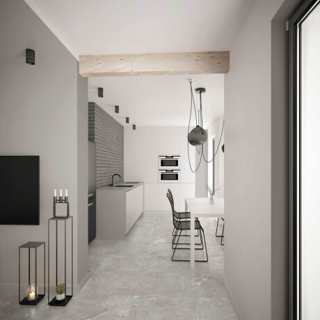 60x120 cm gray floor porcelain tile with light veins, matte finish, A4H613 Ermetica Grigio #6