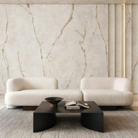 Large-format 120x280 marble-effect porcelain tile with warm-toned veins, matte finish, A4H632 Dubai Gold #8