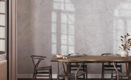 Large-format 120x280 marble-effect porcelain tile with veining, glossy finish, A4H800 Omani Pearl
