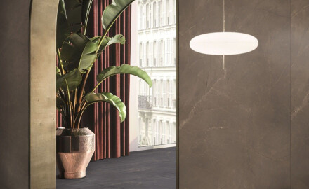 Large-format 120x280 marble-effect porcelain tile with veining, glossy finish, A4H824 Omani Oud