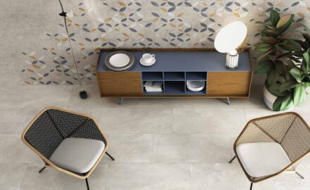 Glazed porcelain floor tile, 60x120 cm, light gray, matte, rectified, A4H83 Iroc White