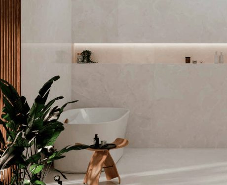 Large-format porcelain tile, 100x100, veined marble, glossy finish, A4H941 Saffire Cream