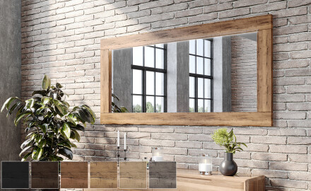 Oak wooden illuminated mirror with rectangular frame L224