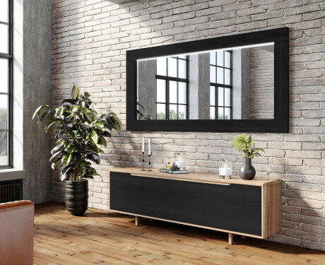 Oak wooden illuminated mirror with rectangular frame and LED Light L225 #9