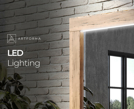Oak wooden illuminated mirror with rectangular frame and LED Light L225 #4