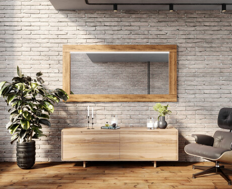 Oak wooden illuminated mirror with rectangular frame and LED Light L225 #8