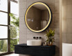 Black round LED mirror in a wooden frame