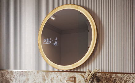 Mirror in a wooden frame with LED lighting