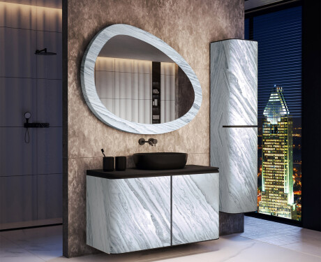 Asymmetrical mirror featuring a stone texture L298
