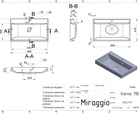 VARNA 700 MIRASOFT Sink
