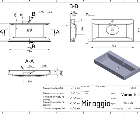 VARNA 800 MIRASOFT Sink