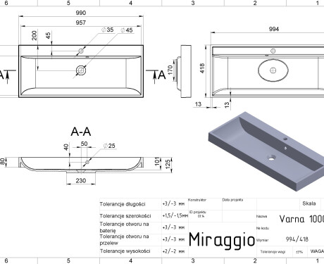 VARNA 1000 MIRASOFT Sink