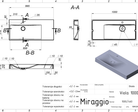 VIOLA 1000 L MIRASOFT Sink