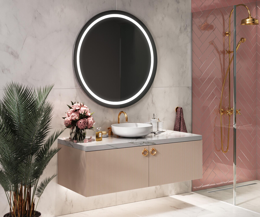 Round Bathroom Mirror with 3 Colors Lights, LED Mirror for Wall