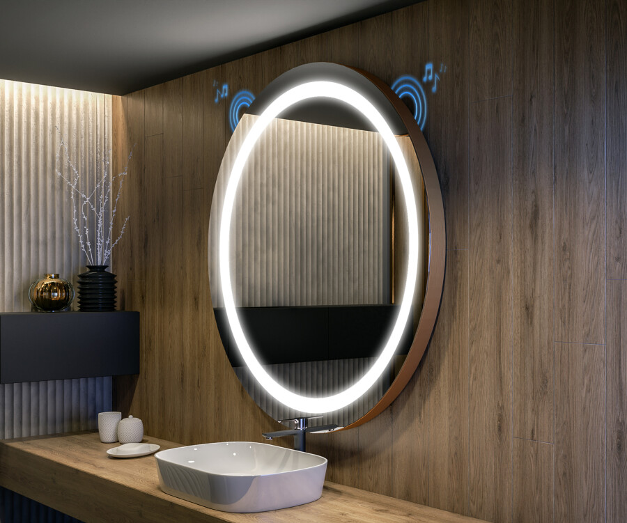 Round Led Lighted Bathroom Mirror