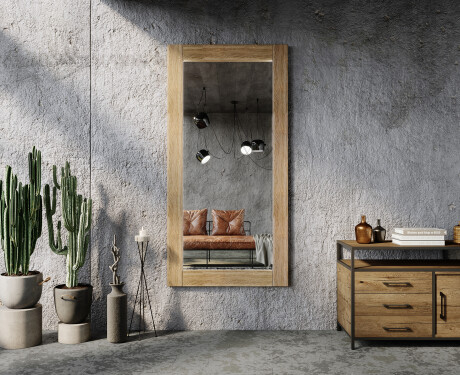 Vertical oak wooden illuminated mirror with rectangular frame L224 #6
