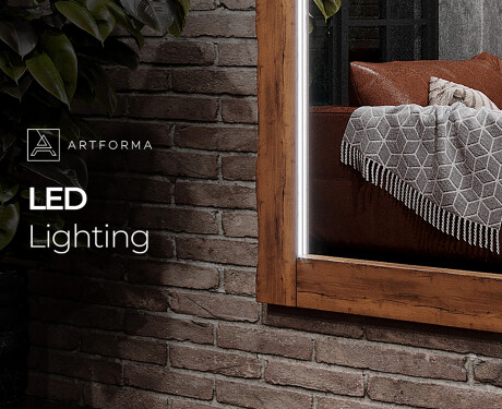 Vertical oak wooden illuminated mirror with rectangular frame and LED light L225 #4