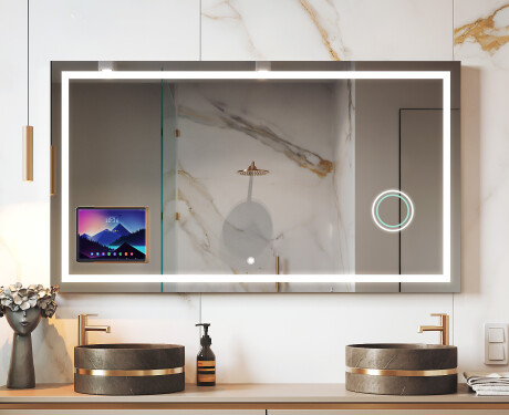 Smart Rectangular LED Bathroom Mirror with iPad Displine L15 Apple Frame