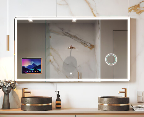 Rounded Modern LED Mirror with iPad Displine L146 Frame