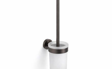 CLASSIC—Wall-mounted toilet brush / frosted glass holder / brushed graphite