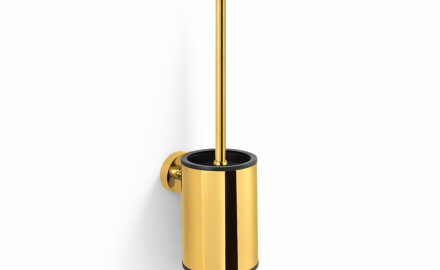 CLASSIC—Low-profile wall-mounted toilet brush / metal holder, plastic brush head / glossy gold