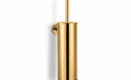 CLASSIC—Tall Wall-Mounted Toilet Brush / Metal Holder, Plastic Brush Head / Gold Gloss