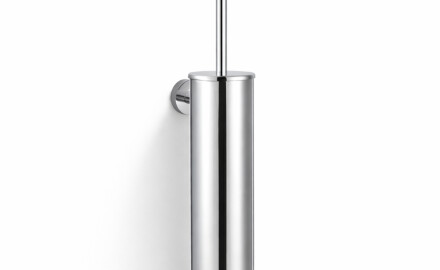 CLASSIC—Tall Wall-Mounted Toilet Brush / Metal Container, Plastic Brush Head / Chrome
