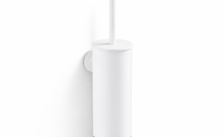 CLASSIC—Tall Wall-Mounted Toilet Brush / Metal Holder, Plastic Brush Head / Matte White