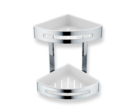 Double Corner Basket / Polished Steel / White Plastic Inserts