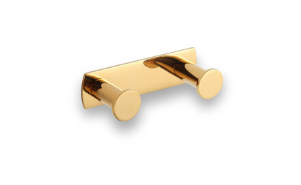 Wide towel rack - 2 towel hooks / glossy gold
