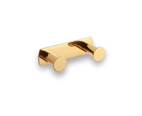 Wide towel rack - 2 towel hooks / glossy gold