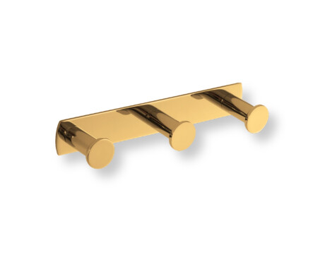 Wide towel rack - 3 towel hooks / glossy gold