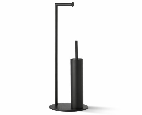 Toilet paper and toilet brush holder / round profile and base / matte black