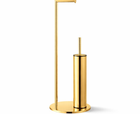 Toilet paper and toilet brush holder / round profile and base / glossy gold