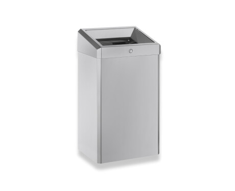 49-liter trash can with open lid, R1 series / brushed stainless steel