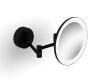 3x magnifying cosmetic mirror, round, with warm/cool LED lighting, tiltable, dual-arm design / matte black
