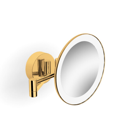 3x magnifying cosmetic mirror, round, with warm/cool LED lighting, tiltable, dual-arm design / glossy gold #1