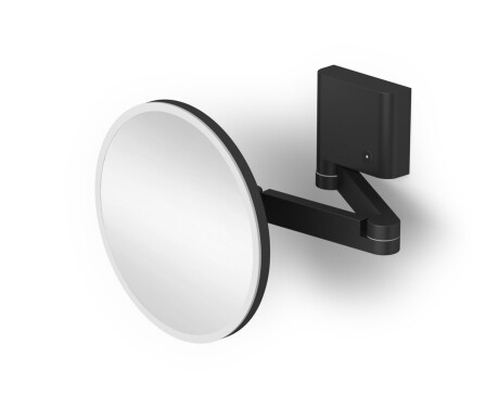 5x magnifying cosmetic mirror, round, LED-backlit, smooth light color adjustment, tiltable, dual-arm / matte black