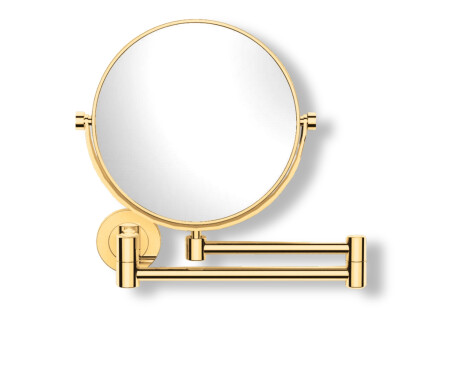 Compact mirror—straight, 3x magnification, round, tiltable, dual-arm design / glossy gold