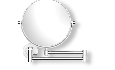 Compact mirror, straight / 5x magnification, round, tiltable, dual-arm / chrome