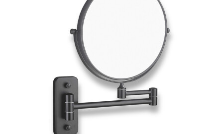 Compact mirror, straight / 3x magnification, round, tilting, dual-arm / matte black